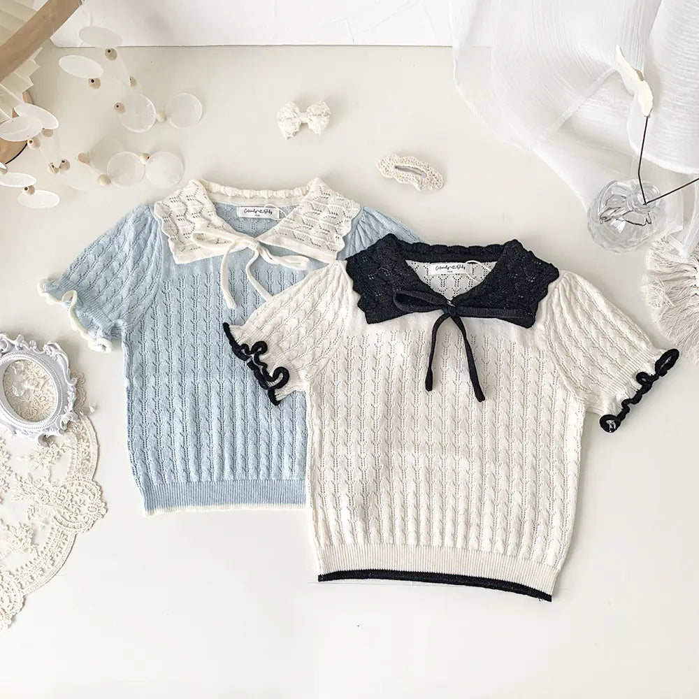 Cute Contrast Color Knit Sweater for Baby Girls
