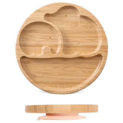 Children's Suction Bamboo Divided Plate with Spoon & Fork