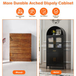 73 Inch Metal Tall Arched Display Cabinet, Metal Arched Bookshelf With Doors,Shelves,Drawers, Modern Freestanding Bookcase For Home Office Bar Living Room ,Black