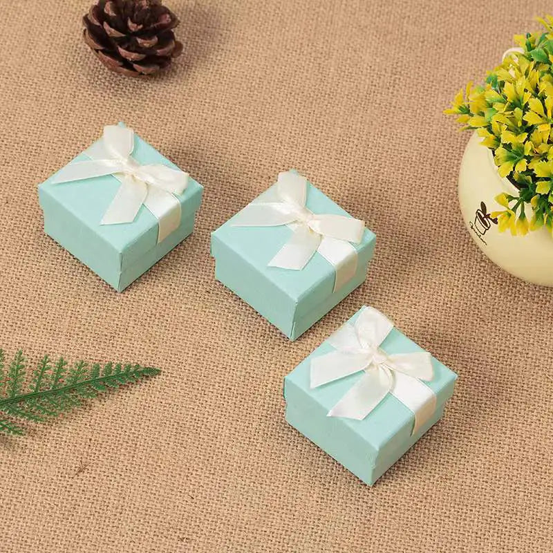 Light Blue Ribbon Jewelry Box with Rose Gift Set