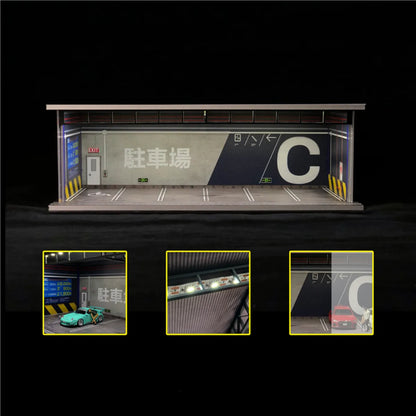 Scene model of garage with lights