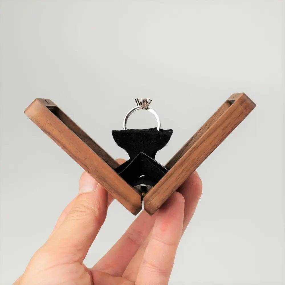 Rotating Display Ring Box in Black Walnut Wood