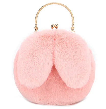 Plush Chain Ear Handbag for Kids – Cute Cartoon Faux Fur Shoulder Bag