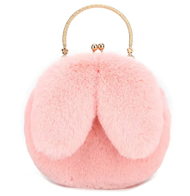 Plush Chain Ear Handbag for Kids – Cute Cartoon Faux Fur Shoulder Bag