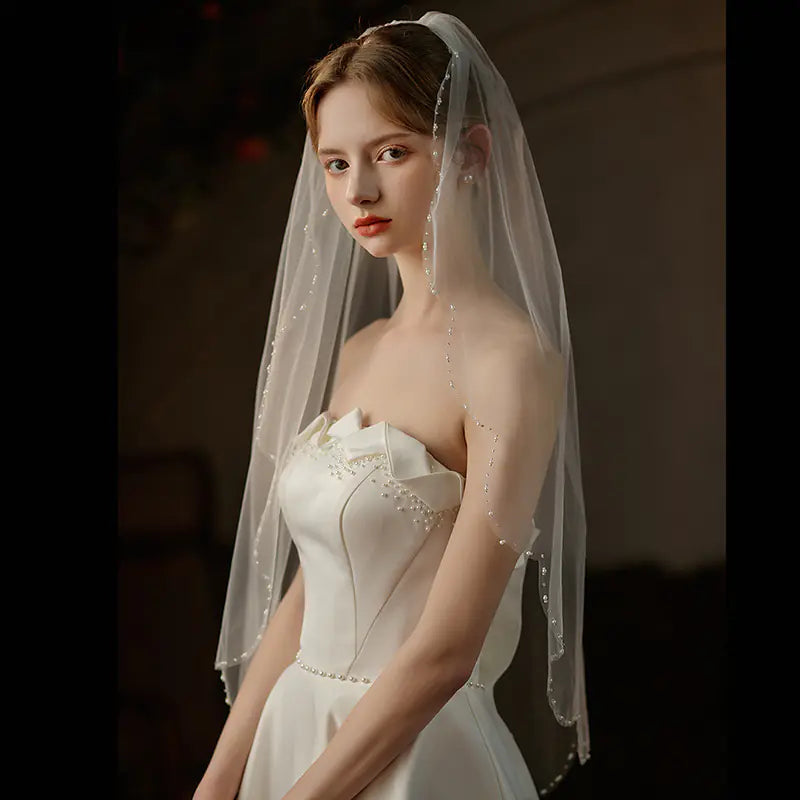 V737 New Wave Edge Veil with Beaded Bridal Headpiece