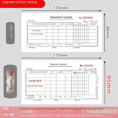 Carbonless Receipt Financial Ledger with Multiple Columns