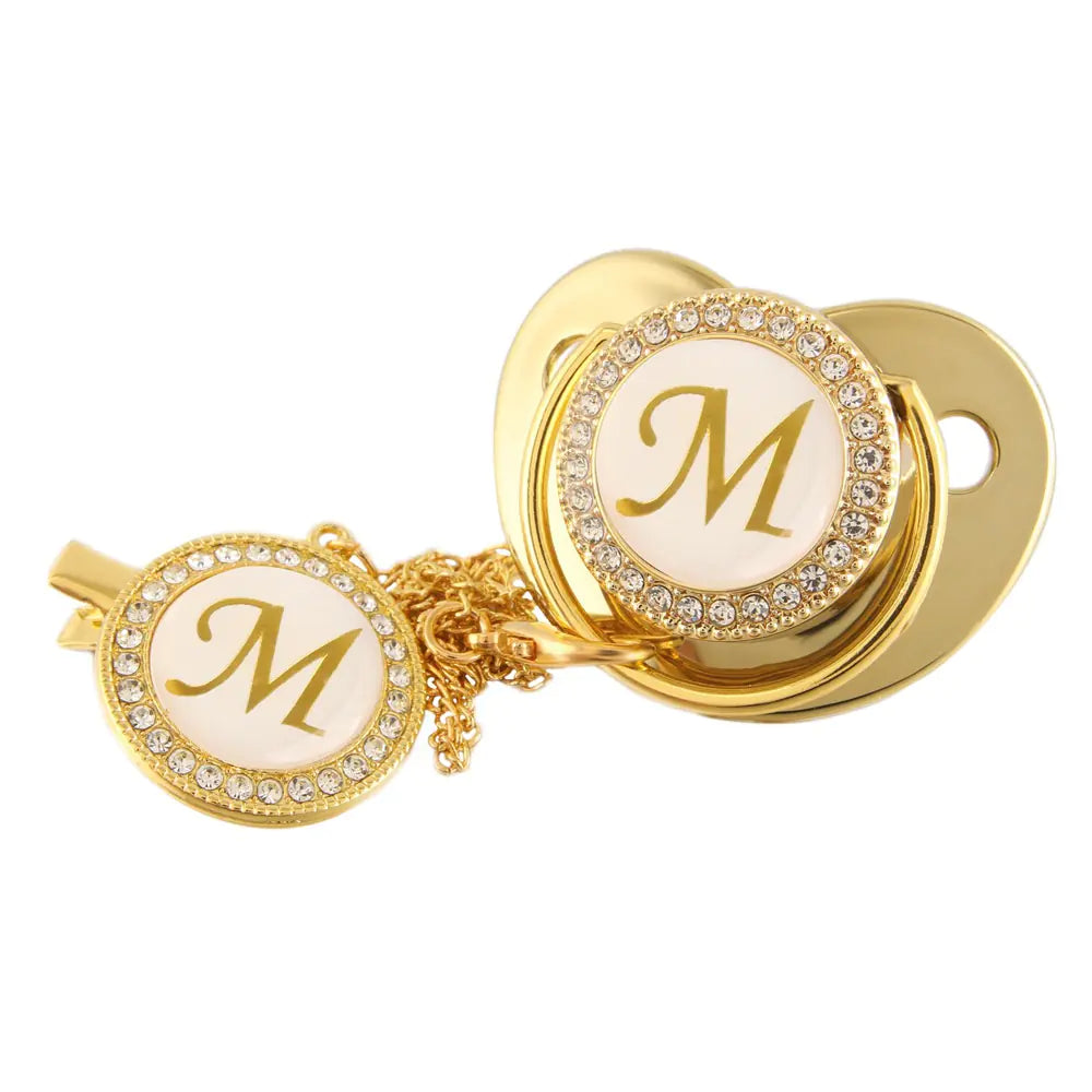 Luxury Gold Diamond Pacifier with Alphabet and Chain