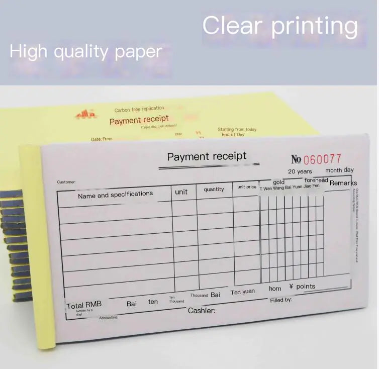 Carbonless Receipt Financial Ledger with Multiple Columns
