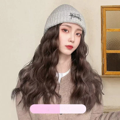 Embroidered Knitted One-Piece Hat Wig