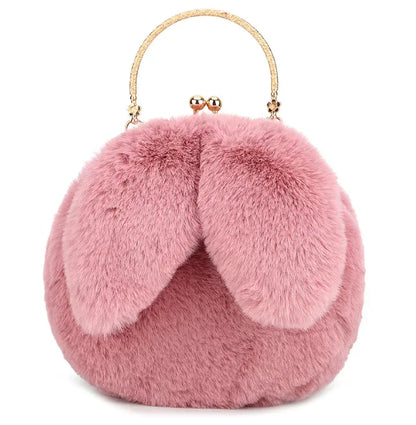 Plush Chain Ear Handbag for Kids – Cute Cartoon Faux Fur Shoulder Bag