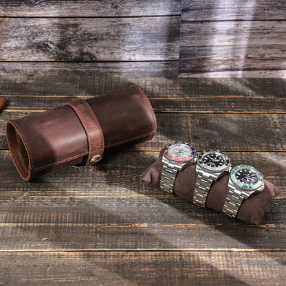 Vintage Crazy Horse Leather Watch Box Set (3 Pieces)