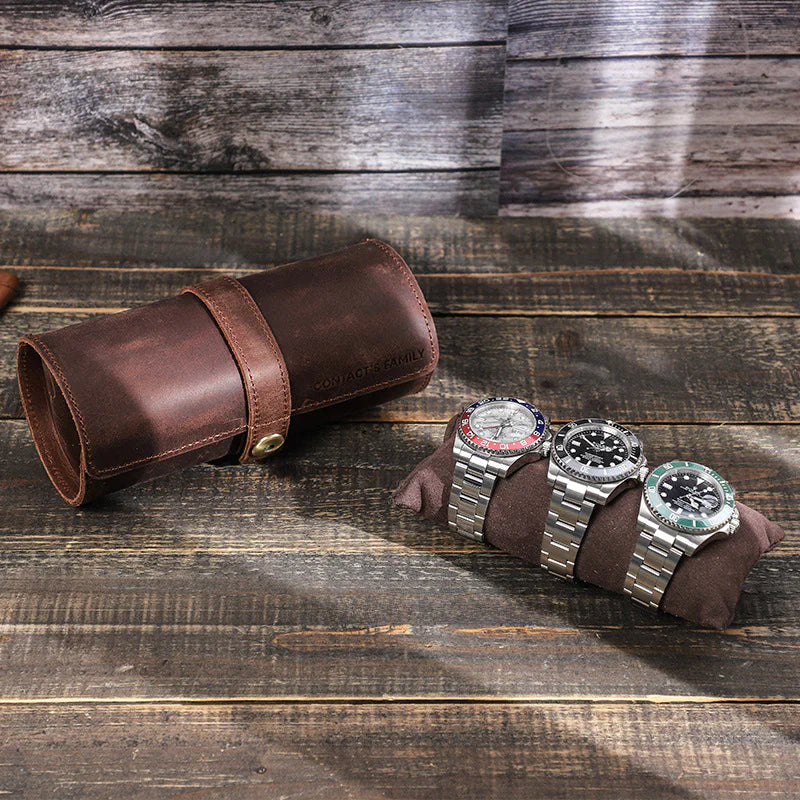 Vintage Crazy Horse Leather Watch Box Set (3 Pieces)