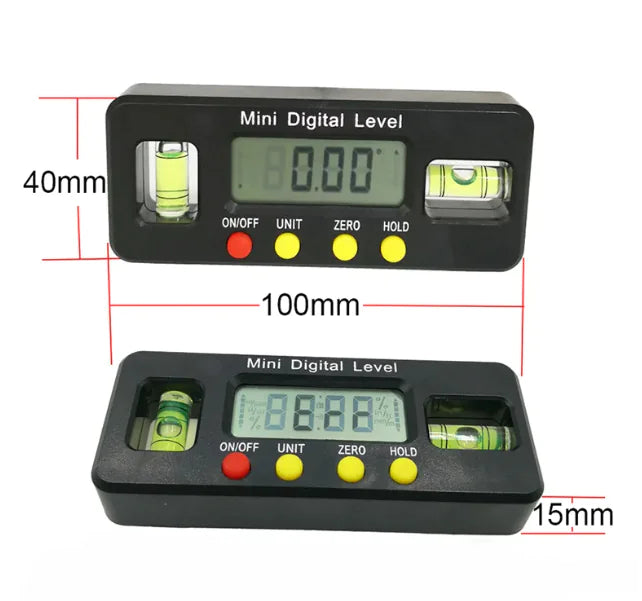 Mini Digital Electronic Spirit Level with Magnetic Base, 100mm, LCD Angle Protractor (Black/Red)