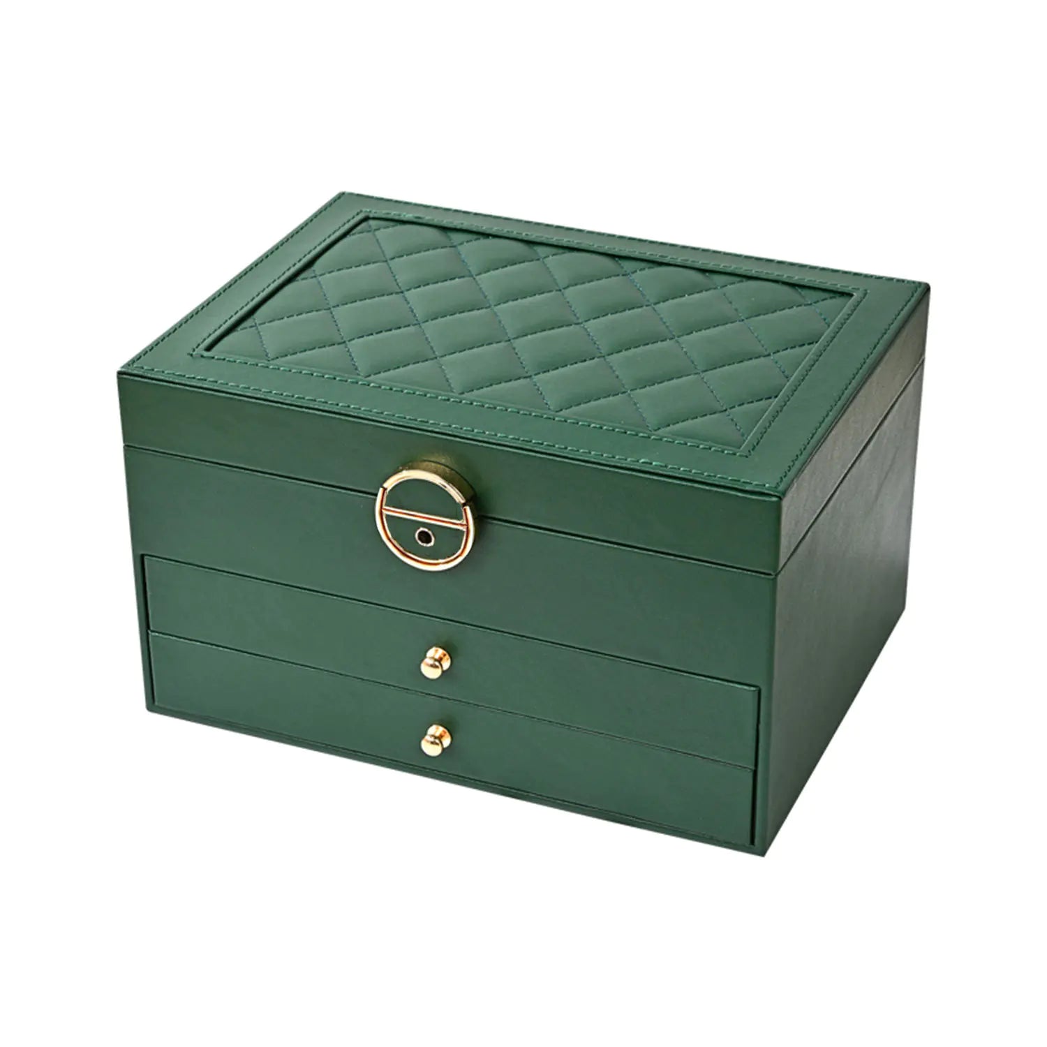 Luxury Diamond Pattern 3-Layer Jewelry Box with Lock