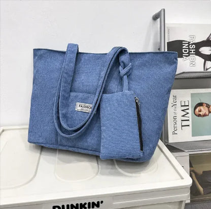 Corduroy Shoulder Bag with Mini Purse