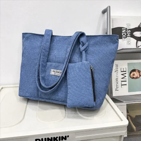 Corduroy Shoulder Bag with Mini Purse