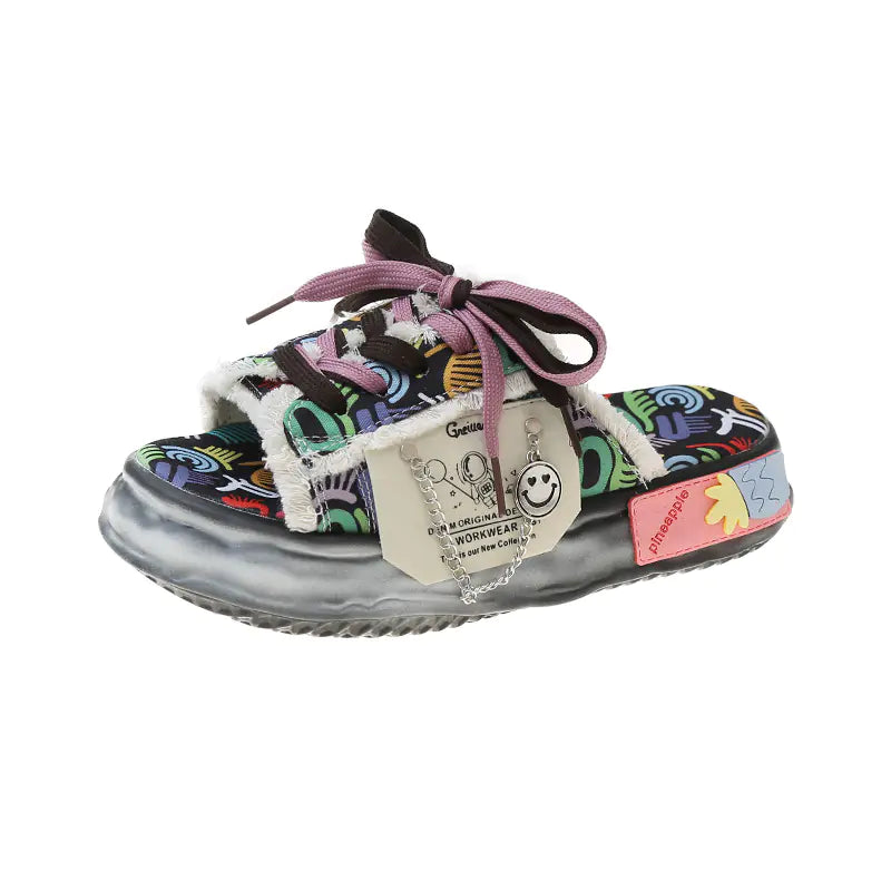 2023 Women's Platform Beach Sandals with Graffiti Design
