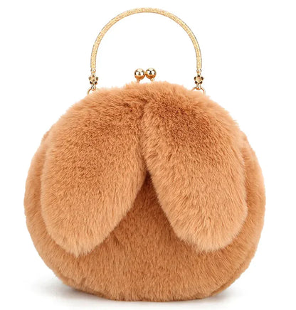 Plush Chain Ear Handbag for Kids – Cute Cartoon Faux Fur Shoulder Bag