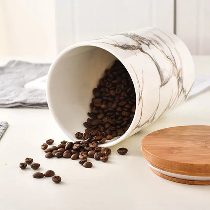 Nordic Marble Pattern Ceramic Storage Jar with Lid