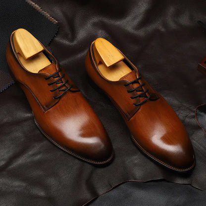 Men's British Leather Pointed Toe Lace-up Shoes