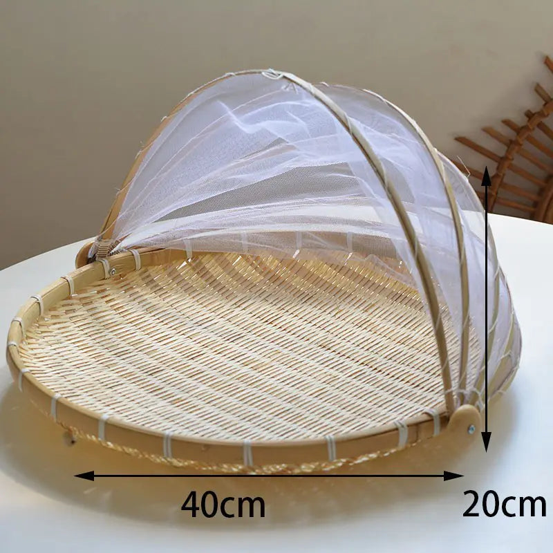 Bamboo Food Cover and Drain Basket for Kitchen Use