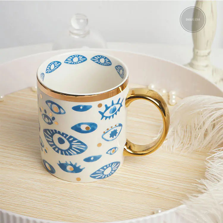 Ceramic Eye Mug with Decorative Plate and Candle Holder