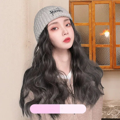 Embroidered Knitted One-Piece Hat Wig