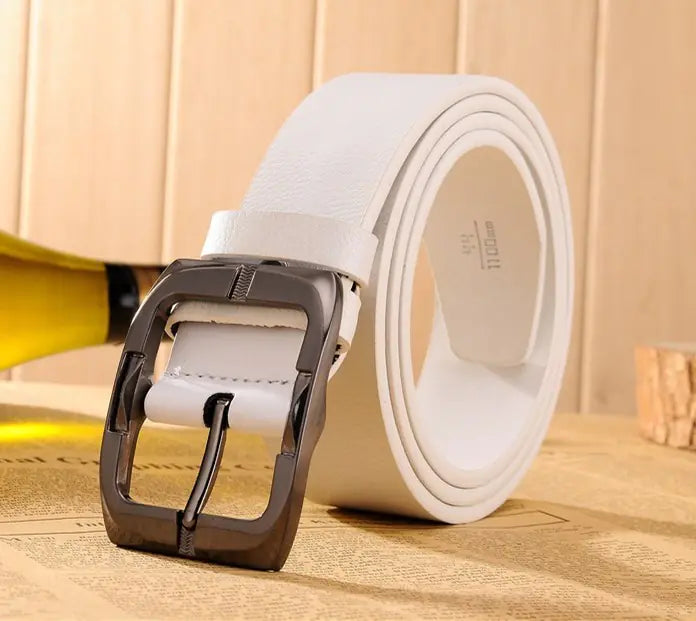 Black Leather Belt with Brown Buckle for Men