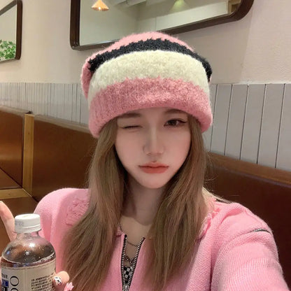 Large Head Circumference Colorblock Knitted Wool Hat