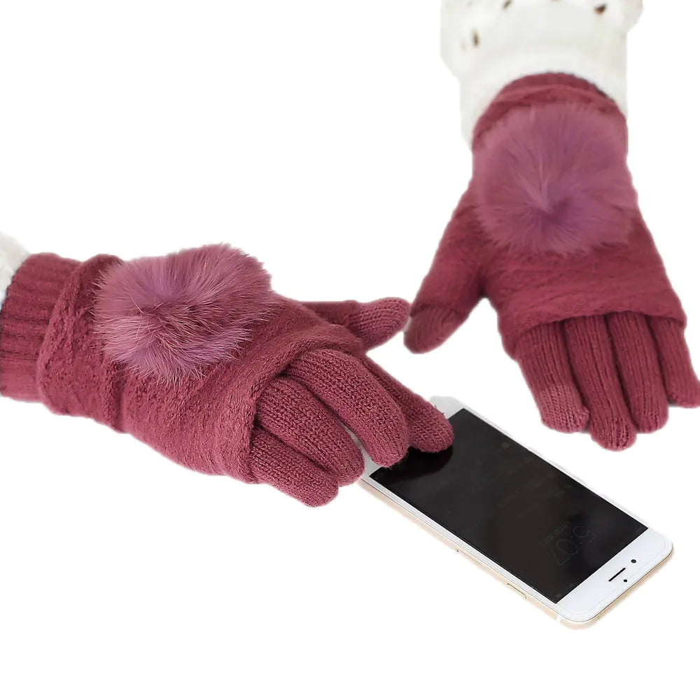 Cashmere Rabbit Fur Touchscreen Gloves for Women