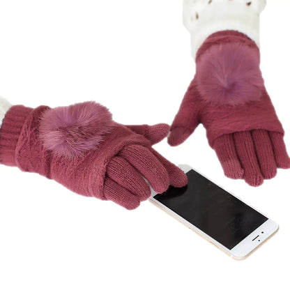 Cashmere Rabbit Fur Touchscreen Gloves for Women