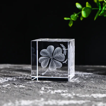 Crystal Cube with Inner Carving of Moon and Clouds