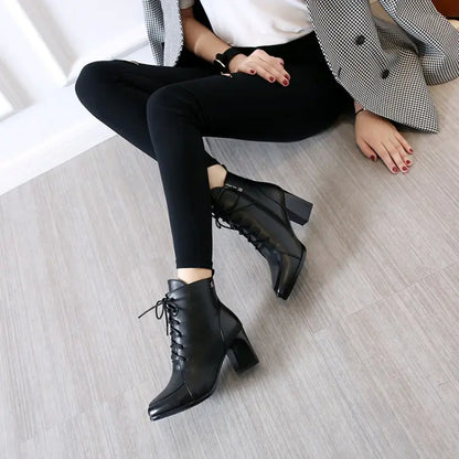 European Women's Pointed Toe Ankle Boots with Heels