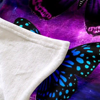 Purple Butterfly Digital Printing Flannel Blanket (1pc)