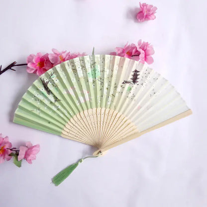Traditional Chinese Women's Folding Bamboo Silk Fan