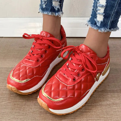 Women's Quilted Pattern Lace-Up Casual Sneakers