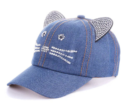 Spring Summer Denim Baseball Cap with Cat Ears