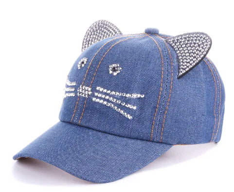 Spring Summer Denim Baseball Cap with Cat Ears