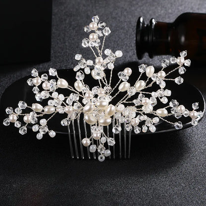 Bridal Hair Comb with Handmade Pearls and Rhinestones