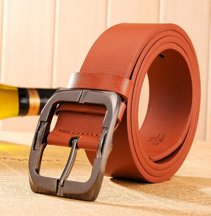 Black Leather Belt with Brown Buckle for Men