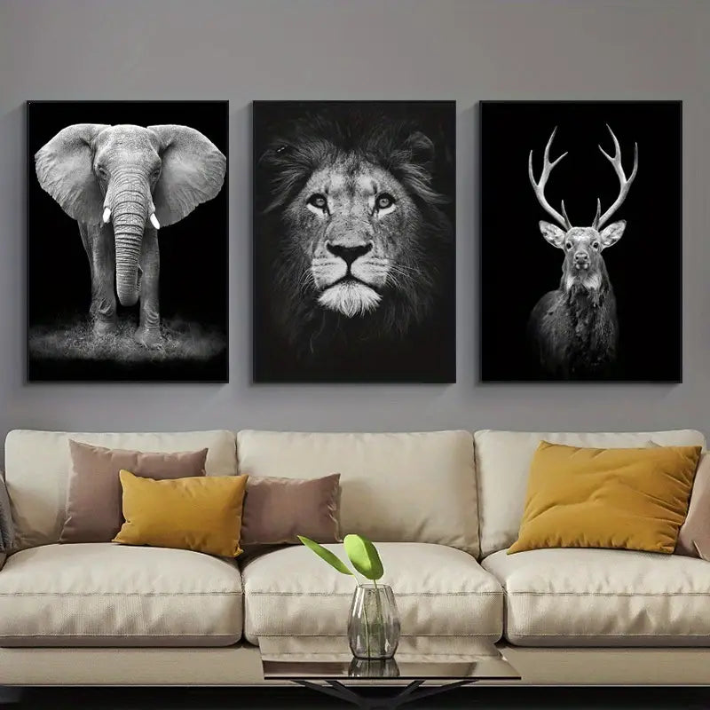 Set of 3 Animal Canvas Prints for Home Decor