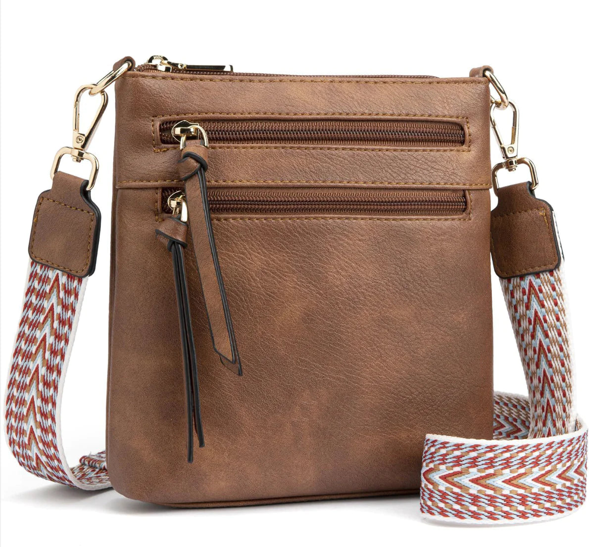 Multi-Zipper Vertical Shoulder Bag