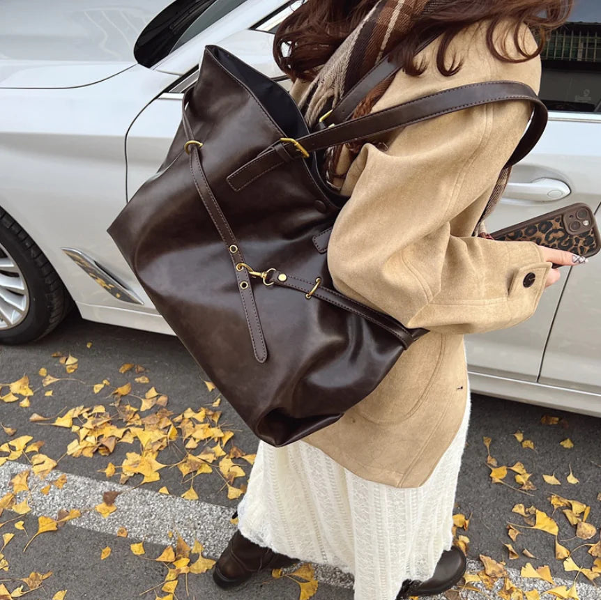 Retro Large Capacity PU Shoulder Bag