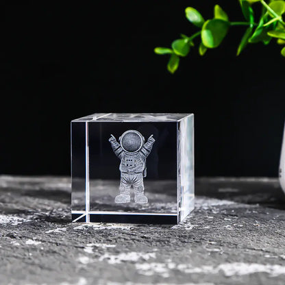 Crystal Cube with Inner Carving of Moon and Clouds