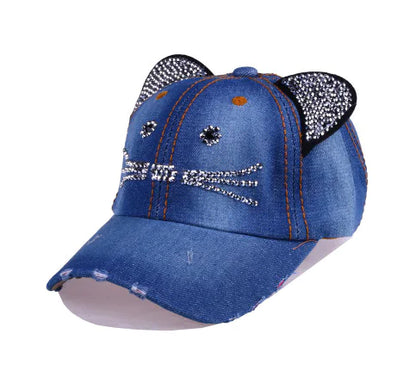 Spring Summer Denim Baseball Cap with Cat Ears