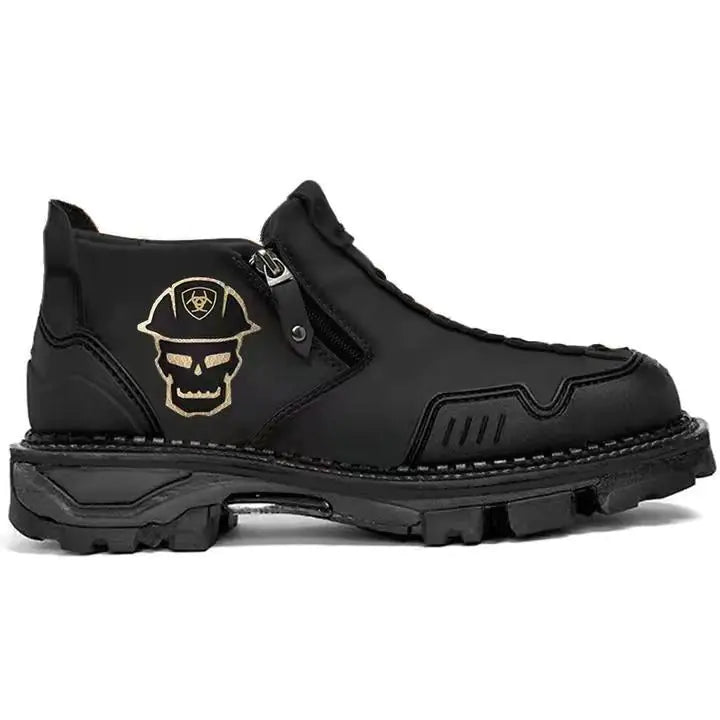 Men's Short Boots with Halloween Skull Design