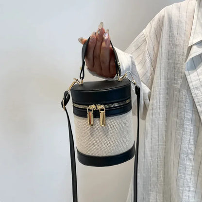 Leopard Print Contrast Color PU Leather Bucket Bag for Women - Urban Style Shoulder Handbag