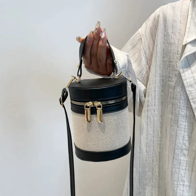 Leopard Print Contrast Color PU Leather Bucket Bag for Women - Urban Style Shoulder Handbag