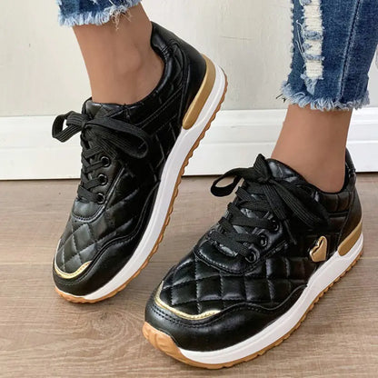 Women's Quilted Pattern Lace-Up Casual Sneakers