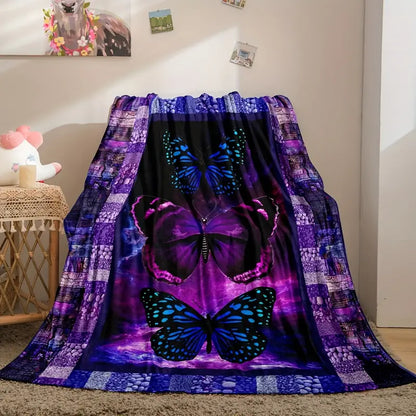 Purple Butterfly Digital Printing Flannel Blanket (1pc)